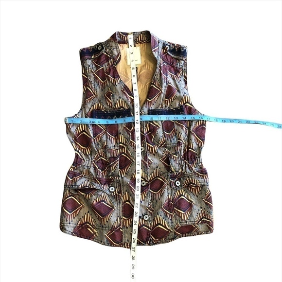 ANTHROPOLOGIE ELEVENSES Vest Women's Size Small Geo Vest Linen Brown Safari - Picture 4 of 13